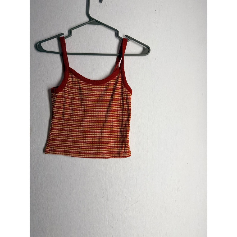 Arizona Jean Co Red Striped Ribbed Crop Cami Tank Top XS Y2K Summer Scoop Neck